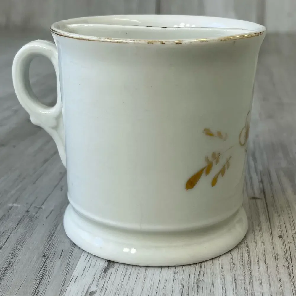 Vintage White Pink Floral Accent Gold Trim Shaving Mug Cup Decor
